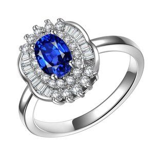 🔥925 Silver Plated Oval Cut Promise Rings Blue CZ Ring, GPMB1511-8